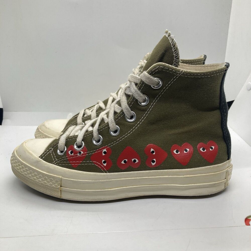 Converse Comme Des Garcons Play Khaki Hearts Hi Top Womens 5 Shoes Sneakers